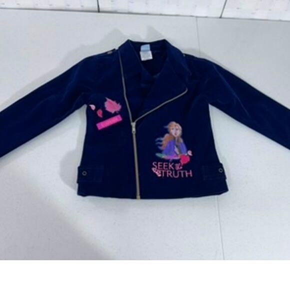 "DISNEY" Frozen 2, Velvet,Embroidered,Girls Jacket,SZ 5/6, Asymmetrical Zipper - Picture 2 of 9